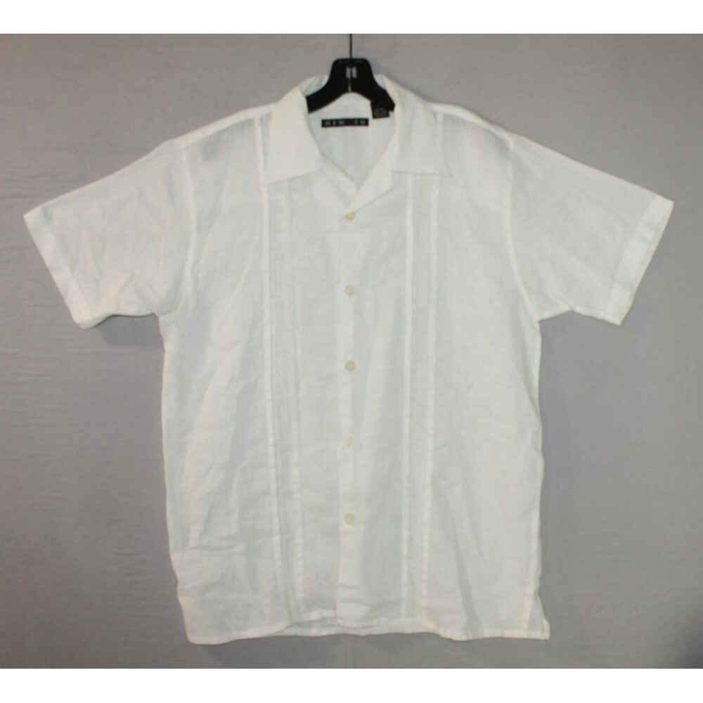 New Gen Linen 100% Button Up Shirt Mens Size Medium White Decorative Stitch